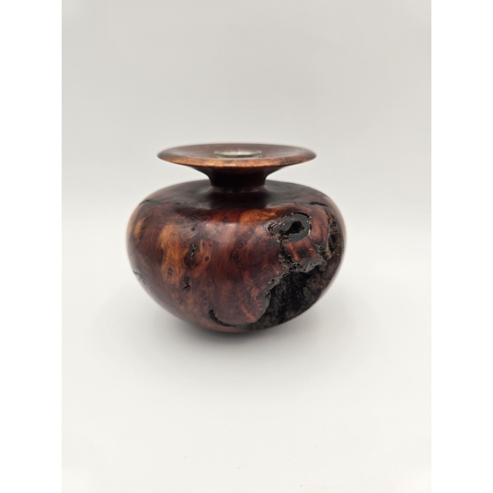 Vintage Hand Turned Manzanita Burl Wood Bud Vase Live Edge Studio Glass Insert
